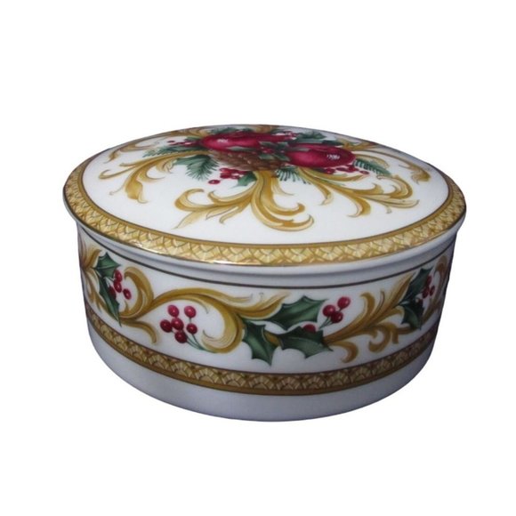 Mikasa Holiday Orchard Round Covered Porcelain Box Retired Japan EUC - Picture 3 of 12